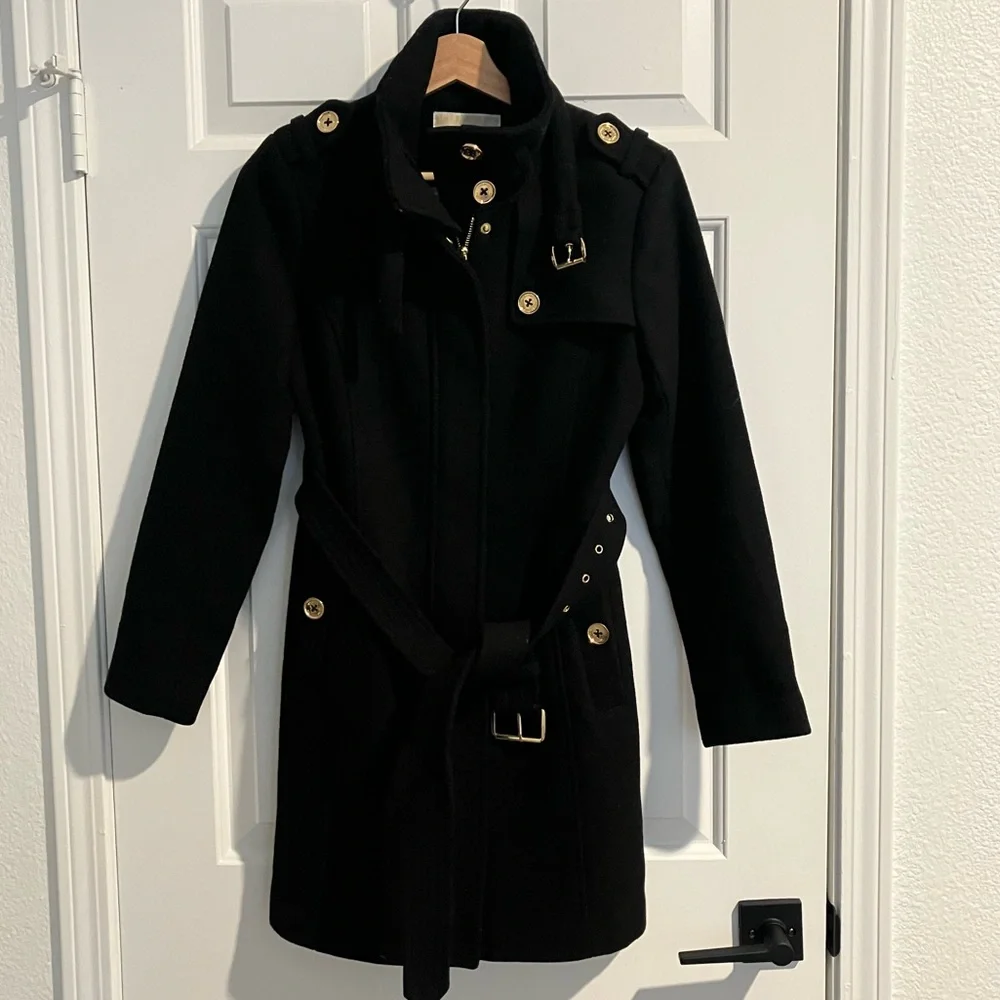 Michael Kors Trench Coat | Wool Gold Accents | Winter Work | Size 2P